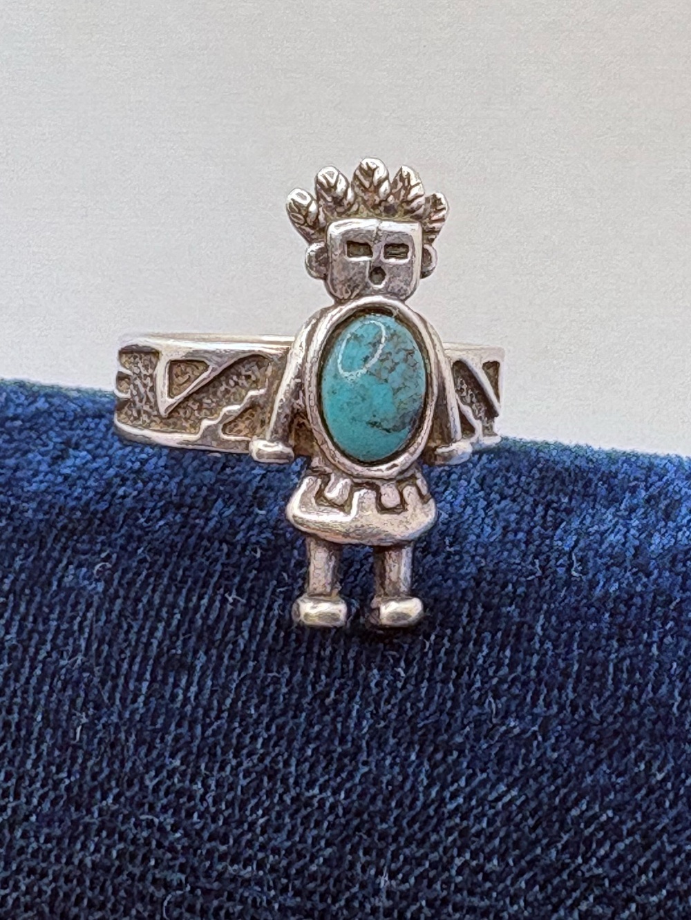 Vintage Carolyn Pollack Turquoise Doll Ring Native American Kachina Sterling S7